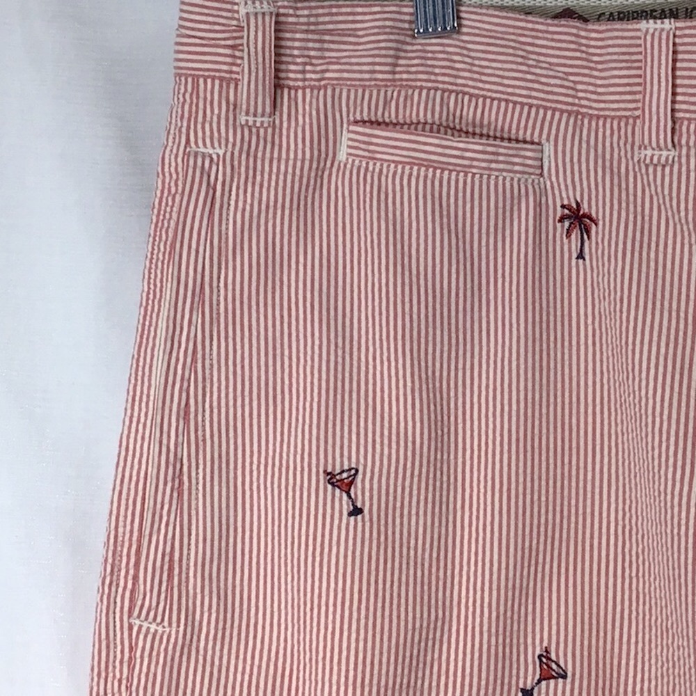 Men’s 🏝️Caribbean Joe White Red Cotton Seersucker Flat Front Sz.40 Shorts
